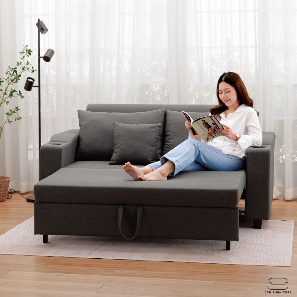 โซฟาเบด CCR FURNITURE รุ่น PHILLY (ฟิลลี่) ขนาด 174 cm. ผ้า สีเทาเข้ม (A1-33) พร้อมที่วางแก้ว